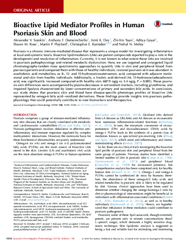 (PDF) Bioactive Lipid Mediator Profiles in Human Psoriasis Skin and Blood