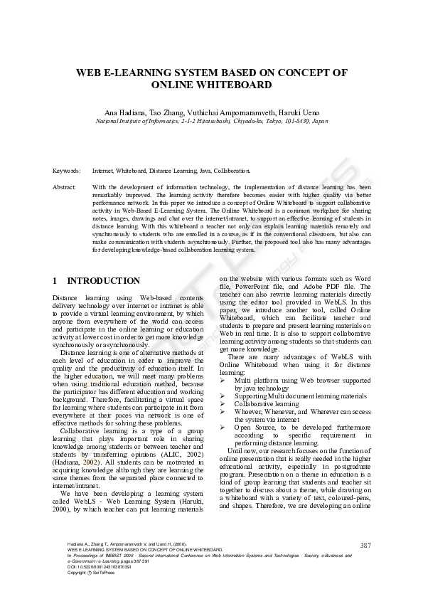 (PDF) WEB E-Learning System Based on Concept of Online Whiteboard