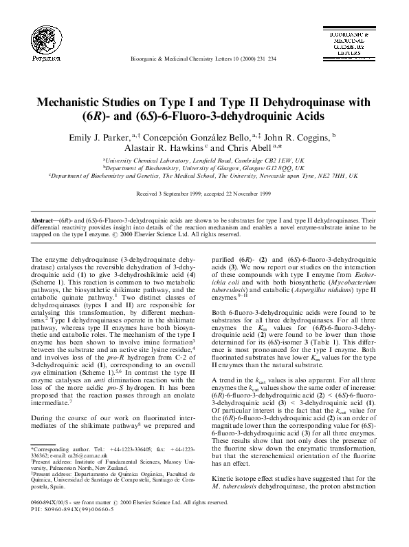 (PDF) Mechanistic studies on type I and type II dehydroquinase with (6R ...