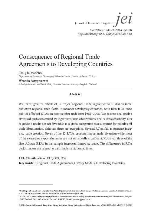 (PDF) Consequence of Regional Trade Agreements to Developing Countries