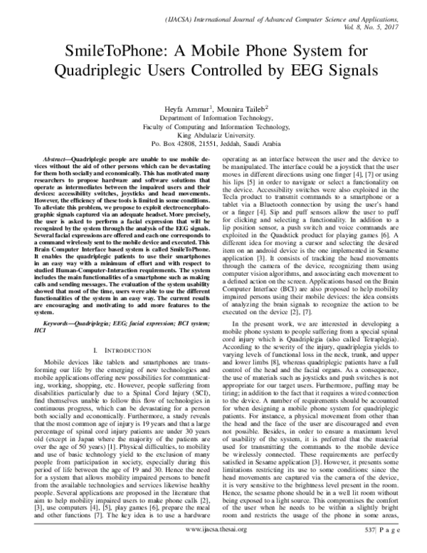 (PDF) SmileToPhone A Mobile Phone System for Quadriplegic Users