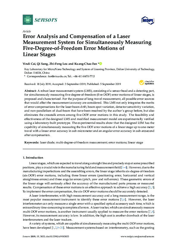 (PDF) Error Analysis and Compensation of a Laser Measurement System for ...
