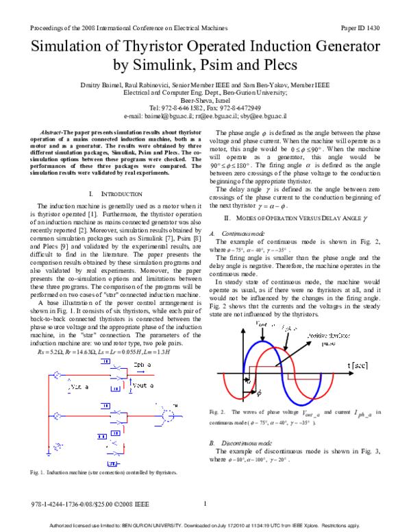(PDF) Simulation of thyristor operated induction generator by Simulink