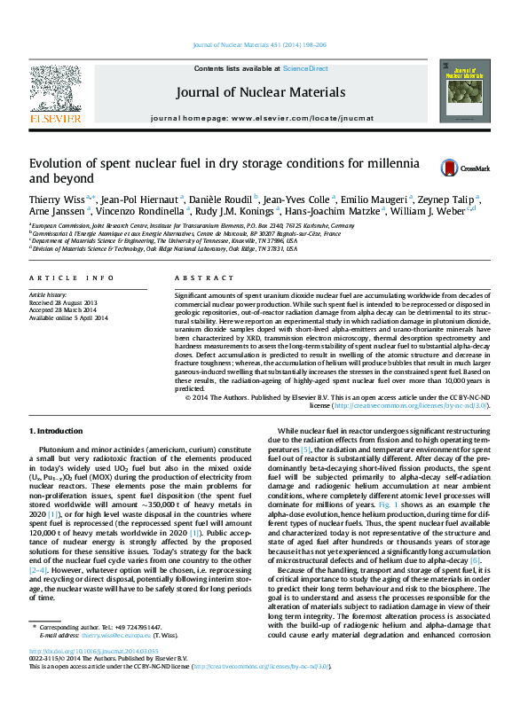 (PDF) Evolution of spent nuclear fuel in dry storage conditions for ...