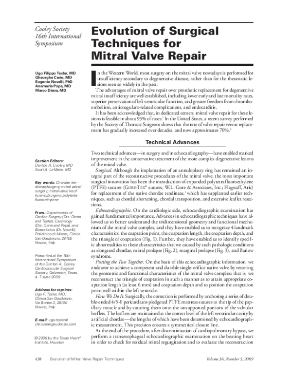 (PDF) Evolution of surgical techniques for mitral valve repair