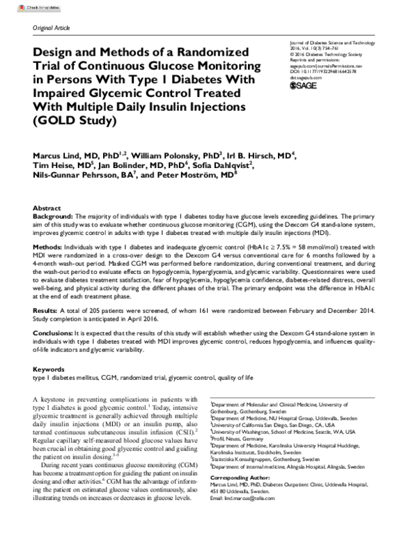 (PDF) Design and Methods of a Randomized Trial of Continuous Glucose ...