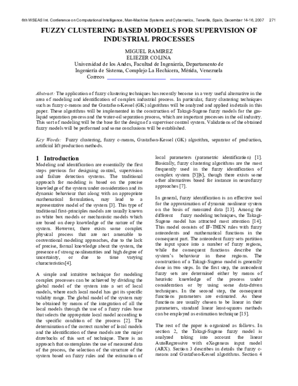 (PDF) Fuzzy clustering based models for supervision of industrial processes