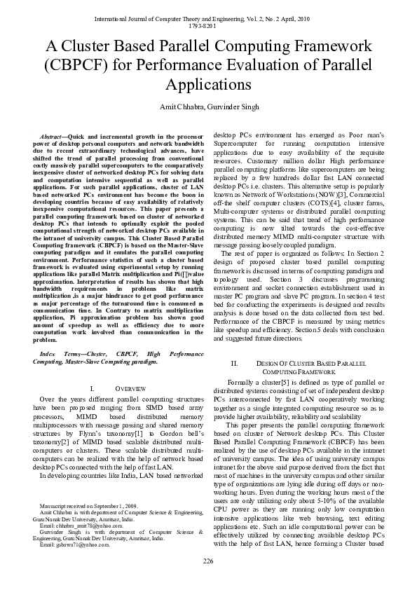 (PDF) A Cluster Based Parallel Computing Framework (CBPCF) for ...