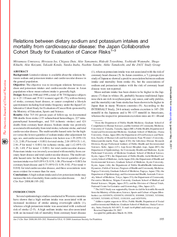 (PDF) Relations between dietary sodium and potassium intakes and ...