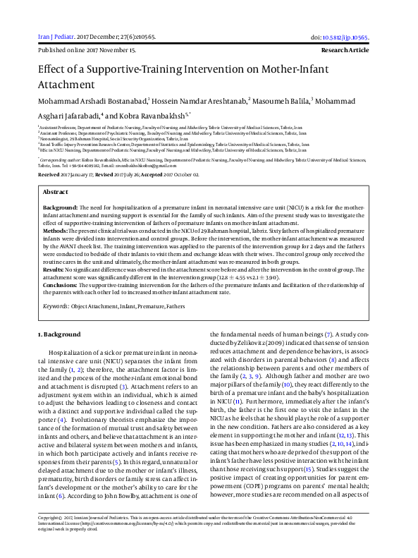 (PDF) Effect of a Supportive-Training Intervention on Mother-Infant ...