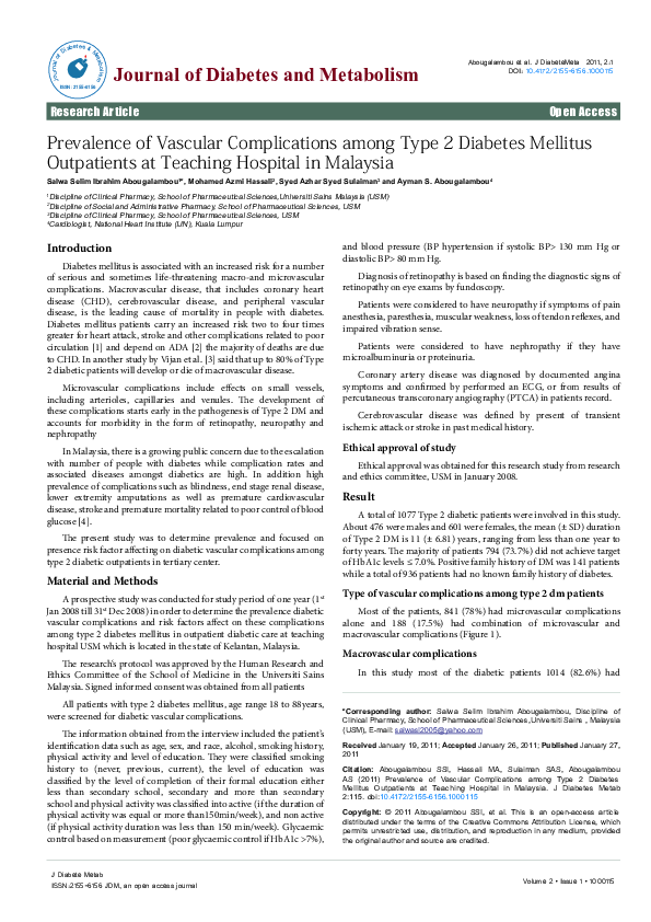(PDF) Prevalence of Vascular Complications among Type 2 Diabetes ...