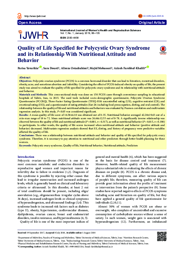 (PDF) Quality of Life Specified for Polycystic Ovary Syndrome and its ...