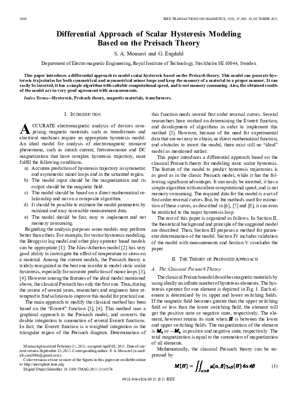 (PDF) Differential Approach of Scalar Hysteresis Modeling Based on the ...
