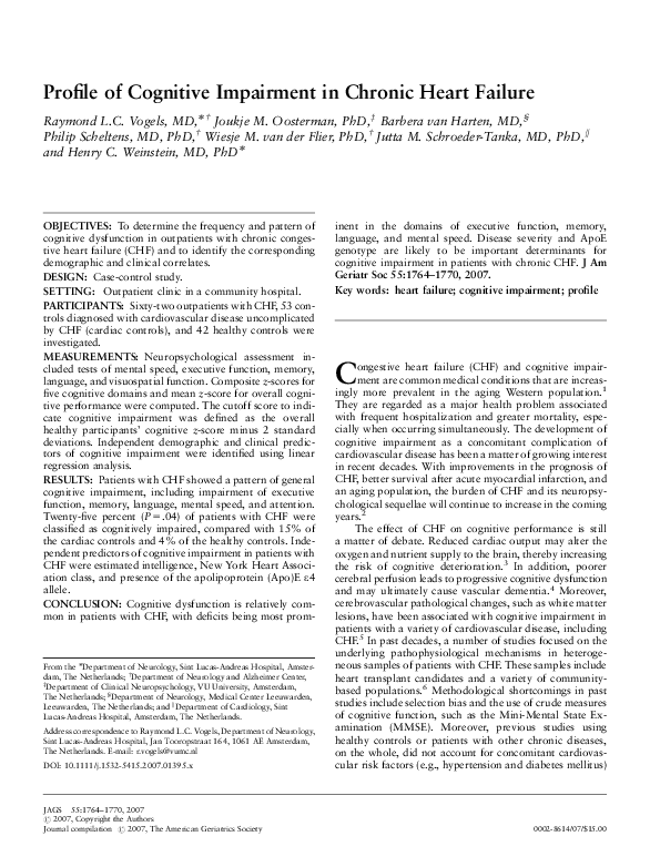 (PDF) Profile of Cognitive Impairment in Chronic Heart Failure