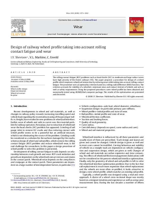 (PDF) Design of railway wheel profile taking into account rolling ...