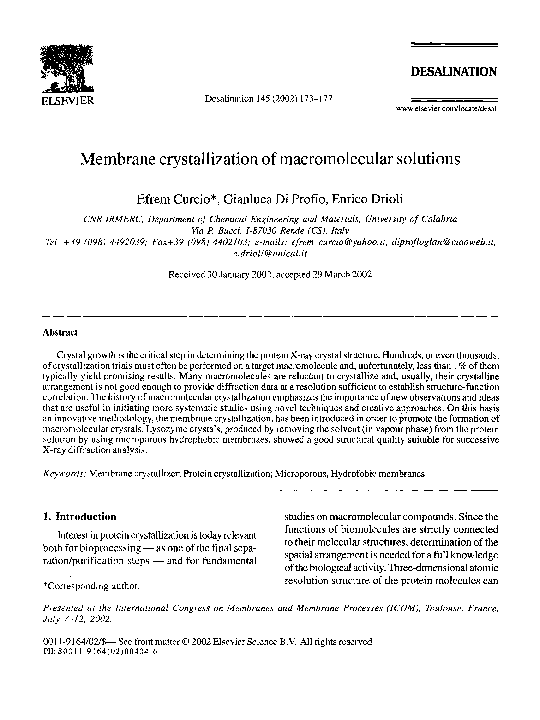 (PDF) Membrane crystallization of macromolecular solutions