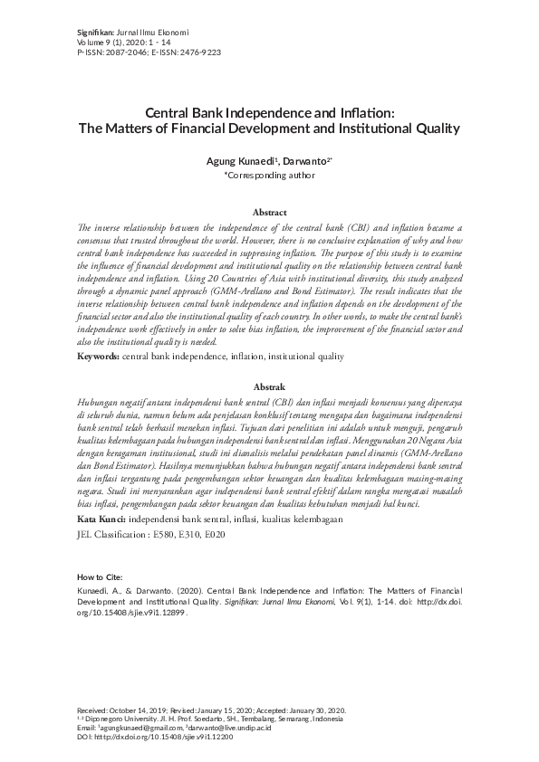 (PDF) Central Bank Independence and Inflation: The Matters of Financial ...