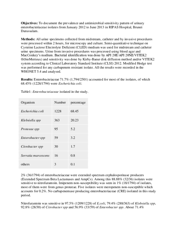 (PDF) Antibiotic sensitivity pattern in urinary Enterobacteriaceae ...