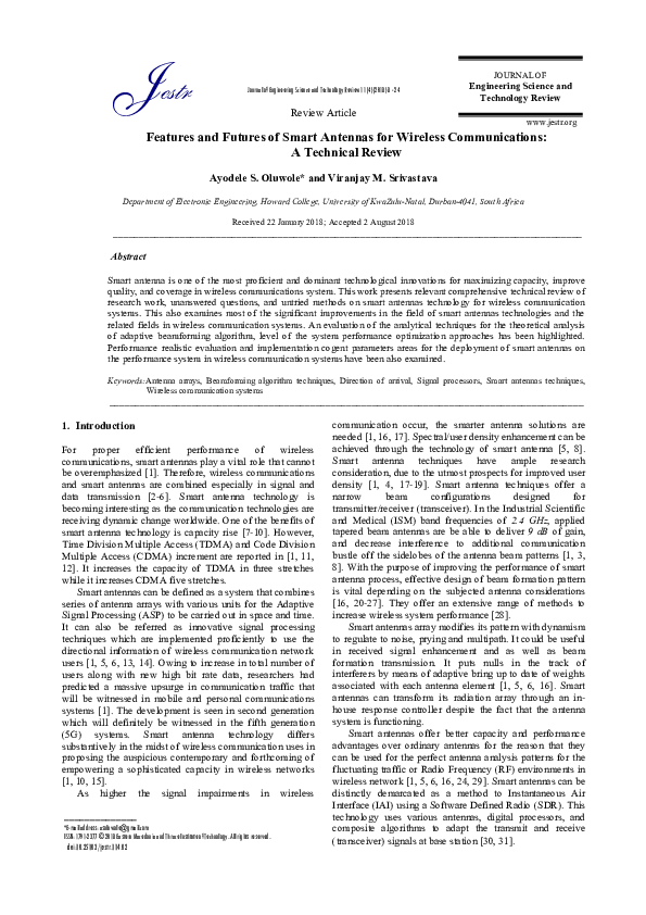 (PDF) Features and Futures of Smart Antennas for Wireless ...