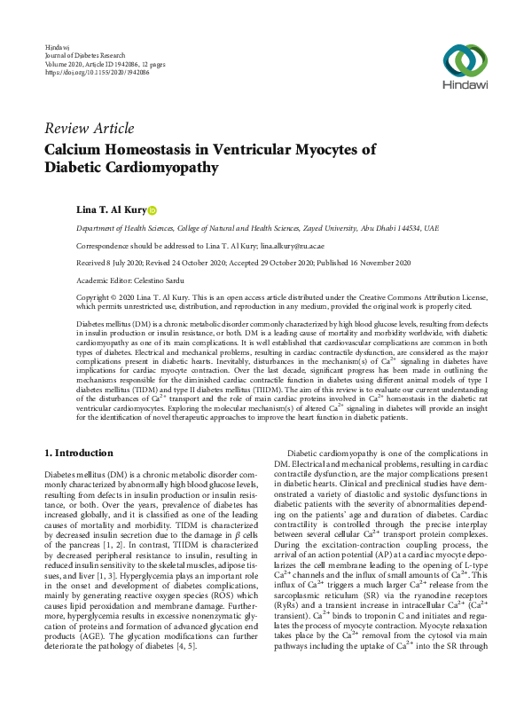 (PDF) Calcium Homeostasis in Ventricular Myocytes of Diabetic ...