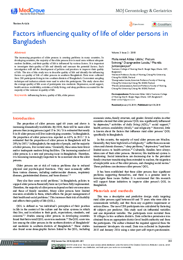 (PDF) Factors influencing quality of life of older persons in Bangladesh