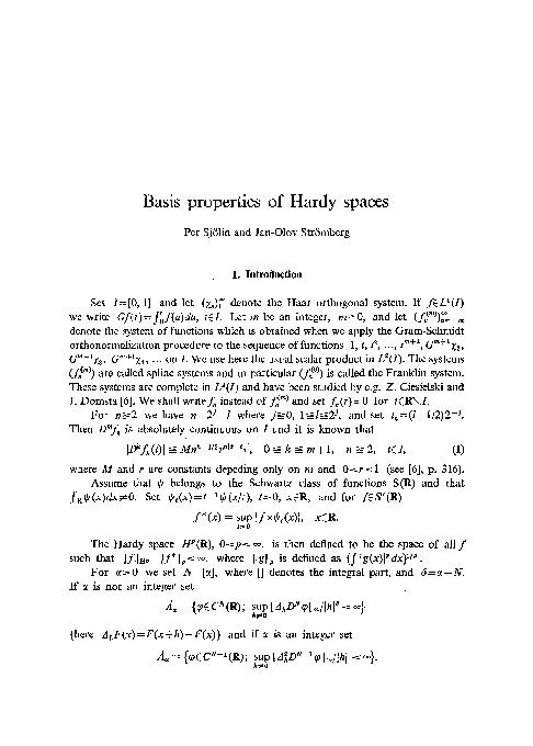 (PDF) Basis properties of Hardy spaces