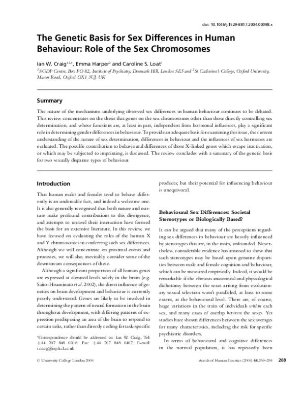 (PDF) The Genetic Basis for Sex Differences in Human Behaviour: Role of ...