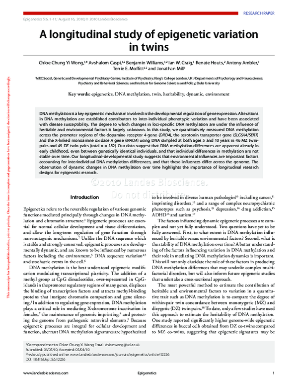 (PDF) A longitudinal study of epigenetic variation in twins