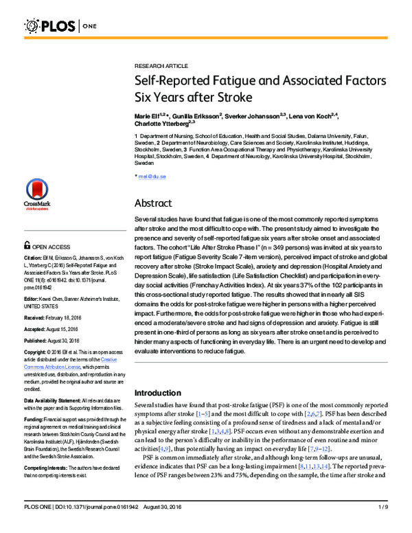 (PDF) Self-Reported Fatigue and Associated Factors Six Years after Stroke