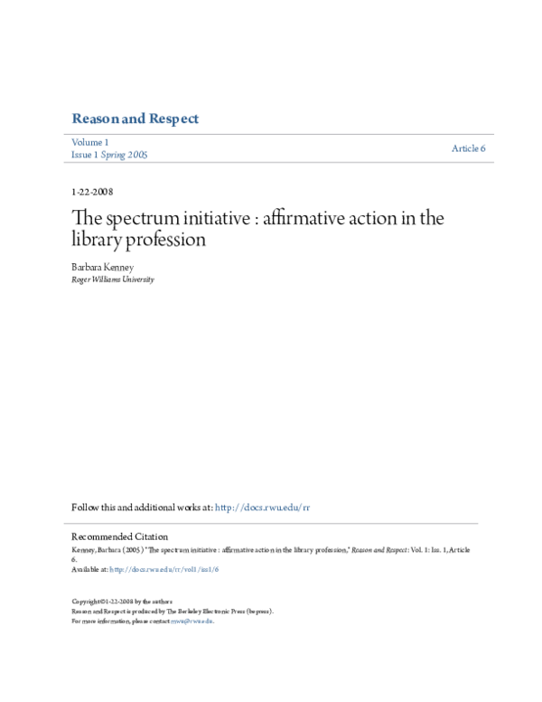 (PDF) The spectrum initiative : affirmative action in the library ...