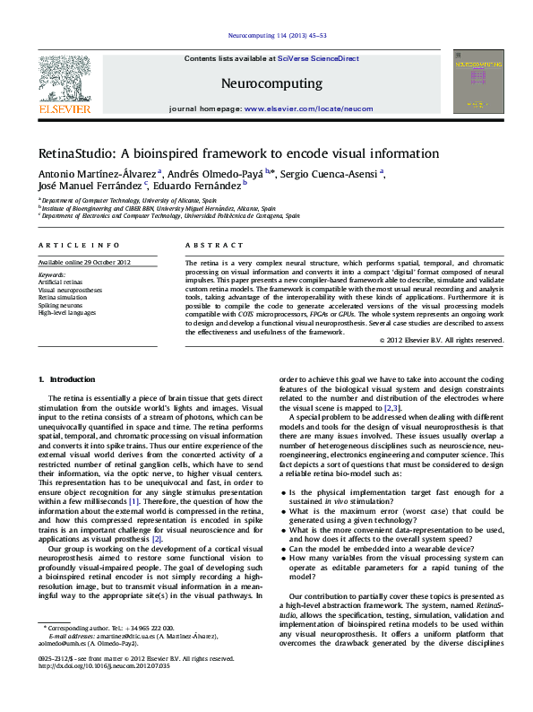 (PDF) RetinaStudio: A bioinspired framework to encode visual information