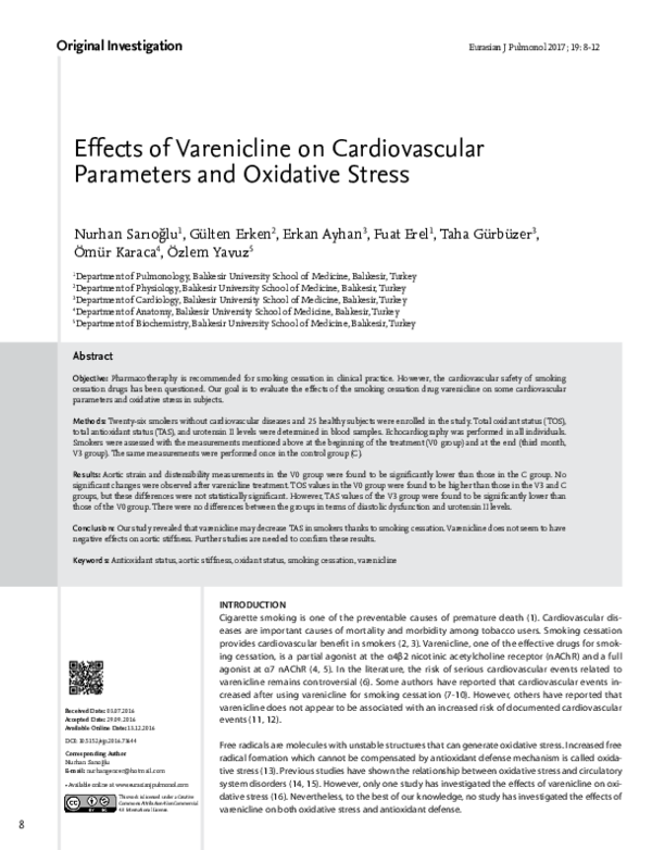 (PDF) Effects of Varenicline on Cardiovascular Parameters and Oxidative ...