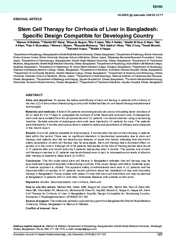 (PDF) Stem Cell Therapy for Cirrhosis of Liver in Bangladesh: Specific ...