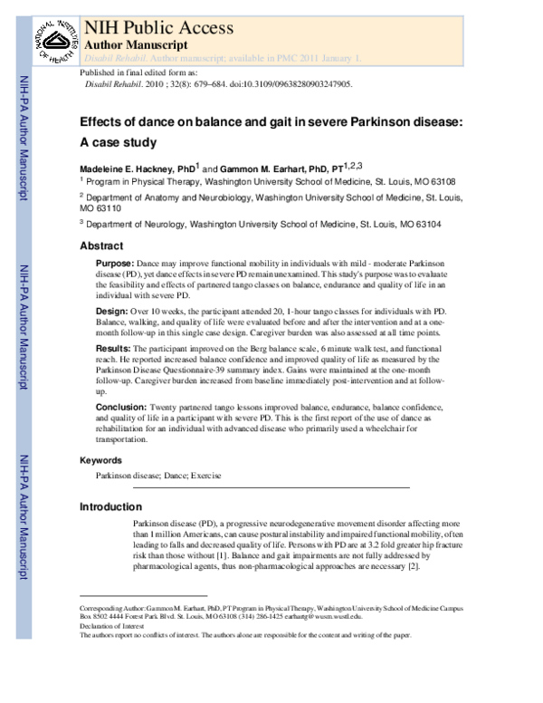(PDF) Effects of dance on balance and gait in severe Parkinson disease ...