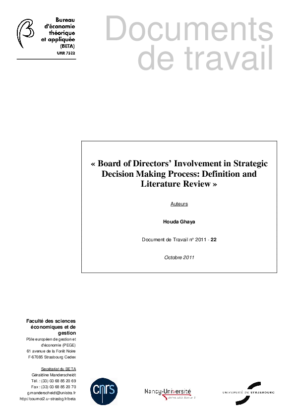  PDF Board Of Directors Involvement In Strategic Decision Making Process Definition And 