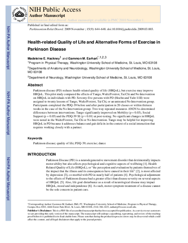 (PDF) Health-related quality of life and alternative forms of exercise ...