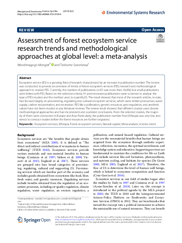 (PDF) Assessment of forest ecosystem service research trends and ...