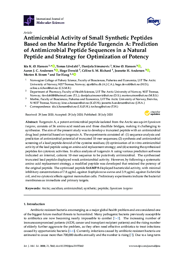 (PDF) Antimicrobial Activity of Small Synthetic Peptides Based on the ...