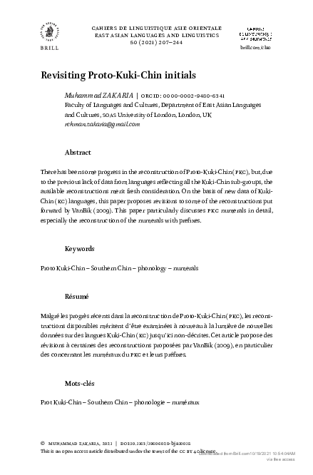 (PDF) Revisiting Proto-Kuki-Chin initials