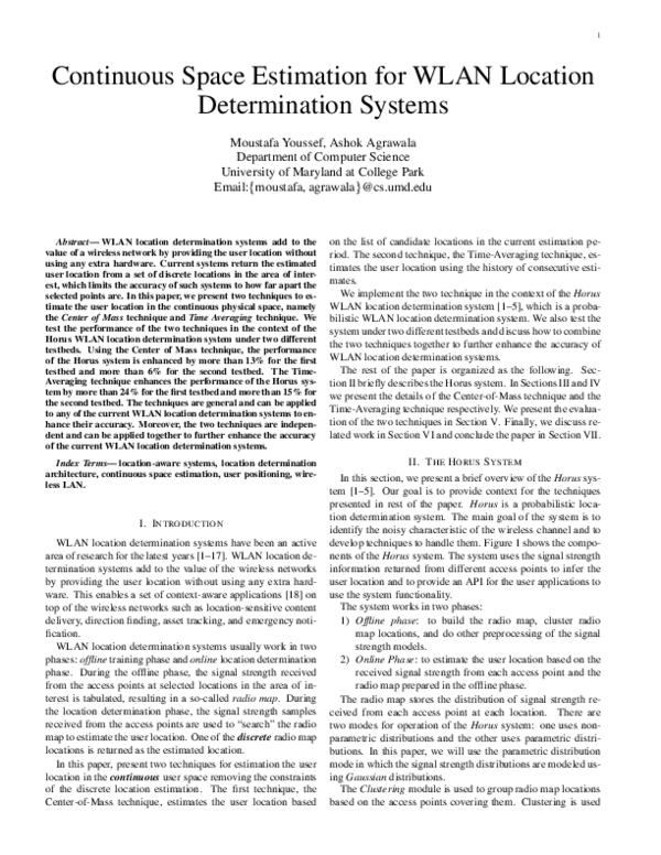 (PDF) Continuous space estimation for WLAN location determination systems