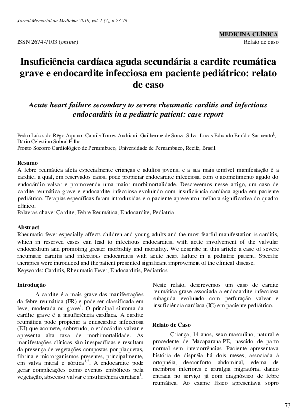 (PDF) Insuficiência cardíaca aguda secundária a cardite reumática grave ...