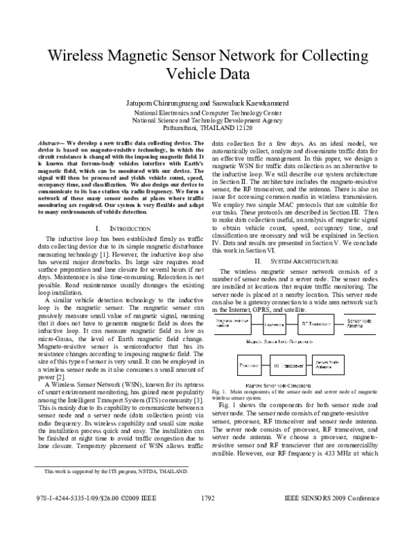 (PDF) Wireless magnetic sensor network for collecting vehicle data