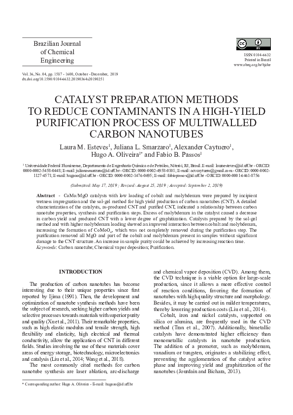 (PDF) Catalyst Preparation Methods to Reduce Contaminants in a High ...