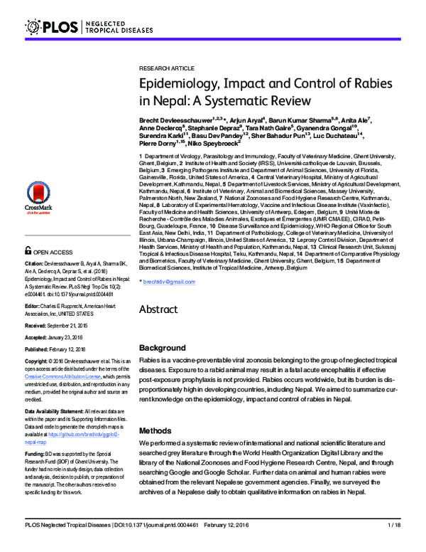 (PDF) Epidemiology, Impact and Control of Rabies in Nepal: A Systematic ...