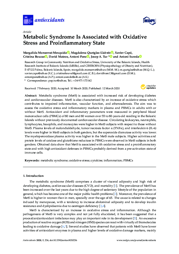 (PDF) Metabolic Syndrome Is Associated with Oxidative Stress and ...