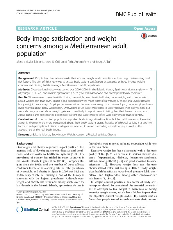 (PDF) Body image satisfaction and weight concerns among a Mediterranean ...