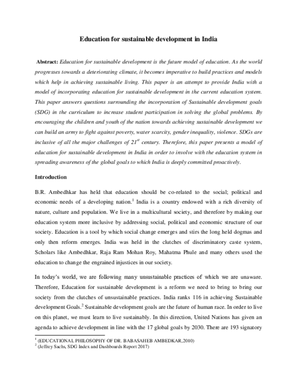 (PDF) Education for sustainable development in India