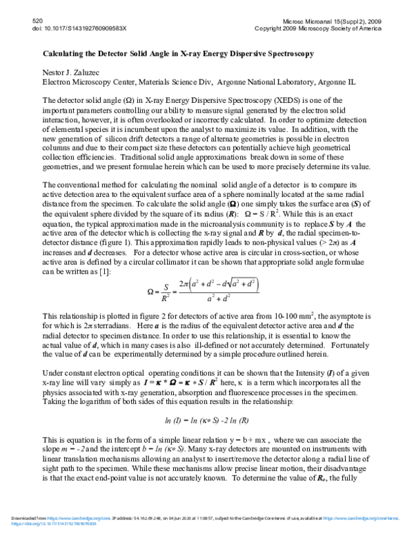 (PDF) Calculating the Detector Solid Angle in Xray Energy Dispersive