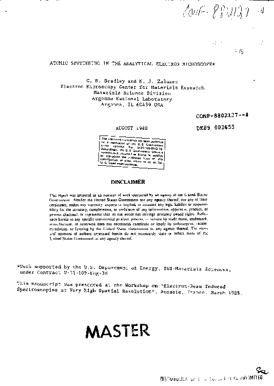 (PDF) Atomic sputtering in the Analytical Electron Microscope Nestor
