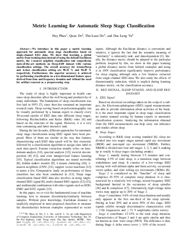 (PDF) Metric learning for automatic sleep stage classification